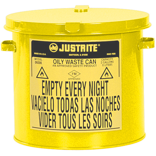 Oily Waste Cans, FM Approved/UL Listed, 2 US gal., Yellow Equipex