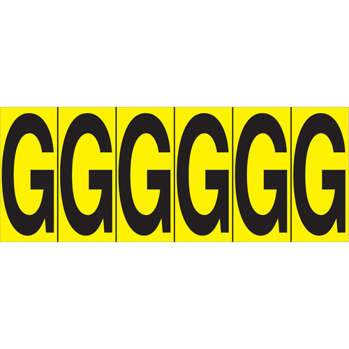 Rep&egrave;res adh&eacute;sifs &agrave; lettres individuelles, G, 2-15/16" h, Noir sur jaune Equipex