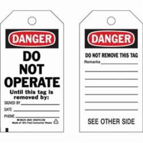 Self-Laminating Safety Tags, Polyester, 3" W x 5-3/4" H, English Equipex