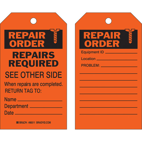 &eacute;tiquette pour les r&eacute;parations de s&eacute;curit&eacute;, Polyester, 4" la x 7" h, Anglais Equipex