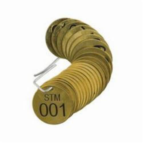 Numbered "STM" Valve Tags, # 001-025, Brass, 1.5" dia Equipex