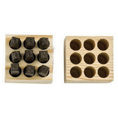 Number Steel Stamp Punch Set, # 4/6/3/2/1/8/9/7/5, 1/4" Equipex