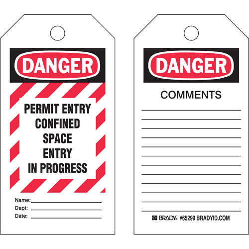 "Confined Space" Tags, Polyester, 3" W x 5-3/4" H, English Equipex
