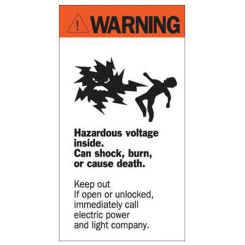 "Warning Hazardous Voltage" Sign, 8" x 4-1/2", Acrylic, English with Pictogram Equipex