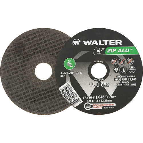 Zip Alu Cut-Off Wheel, 5" x 3/64", 7/8" Arbor, Type 1, Aluminum Oxide, 12200 RPM Equipex