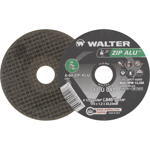 Zip Alu Cut-Off Wheel, 4-1/2" x 3/64", 7/8" Arbor, Type 1, Aluminum Oxide, 13300 RPM Equipex