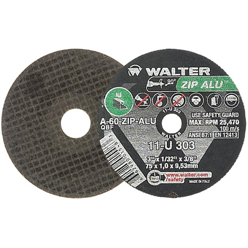 ZIP ALU Cutting Wheel, 3" x 1/32", 3/8" Arbor, Type 1, Aluminum Oxide, 25470 RPM Equipex