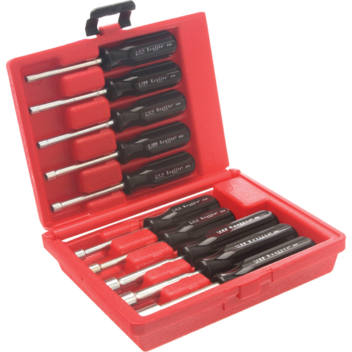 Drilled Shaft Nut Driver Set With Red Plastic Case, 10 Pcs., Metric Equipex