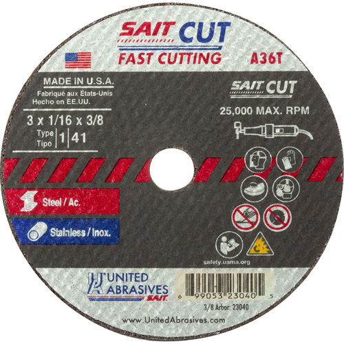 Cut-Off Wheel (A36T), 13" x 1/16", 3/8" Arbor, Type 27, Aluminum Oxide, 25000 RPM Equipex