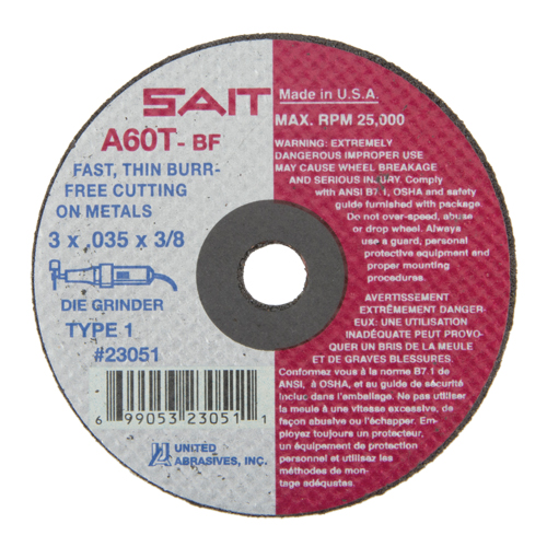 Cut-Off Wheel (A36T), 3" x 0.035", 3/8" Arbor, Type 1, Aluminum Oxide, 25000 RPM Equipex