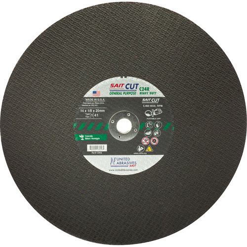Meule &agrave; tronçonner haute vitesse pour le b&eacute;ton C24R, 12" x 1/8", Arbre de 25/32", Type 1, Carbure de silicium, 6300 Tr/min Equipex