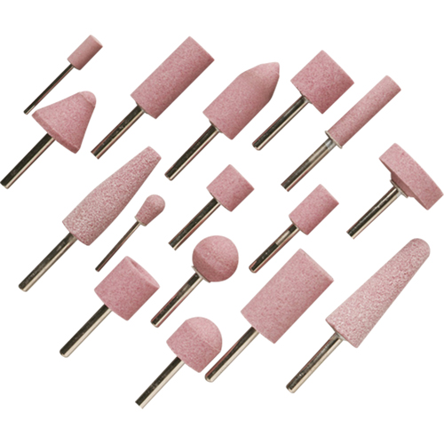 Meules vitrifi&eacute;es mont&eacute;es sur tige A60R, A12, Oxyde d'aluminium, 11/16" dia., 1-1/4" lo, 60 Grain Equipex