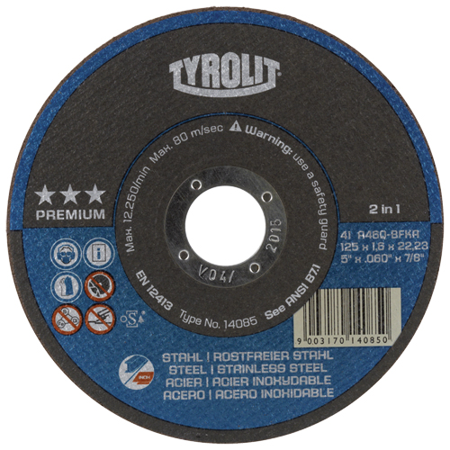 Disque de coupe, 5" x 1/16", Arbre de 7/8", Type 27, Oxyde d'aluminium, 12250 Tr/min Equipex