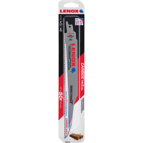 Demolition Reciprocating Saw Blade, Carbide, 6 TPI, 9" L x 1" W Equipex