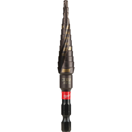 #1 Shockwave Impact Duty Step Drill Bit, 1/2" - 1-1/8" , 1/32" Increments, Titanium Equipex