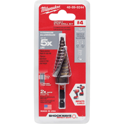 Foret &eacute;tag&eacute; #4 Shockwave Impact Duty, 3/16" - 7/8", Incr&eacute;ments de 1/16", Titane Equipex