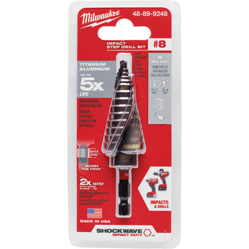 #8 Shockwave Impact Duty Step Drill Bit, 1/2" - 1" , 1/16" Increments, Titanium Equipex