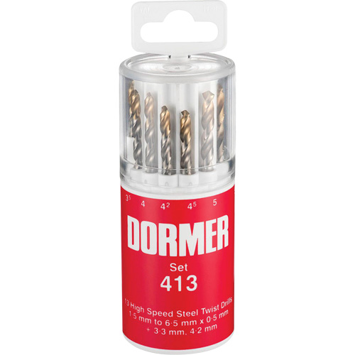 Jeu de forets courts, 13 morceaux, Acier rapide Equipex