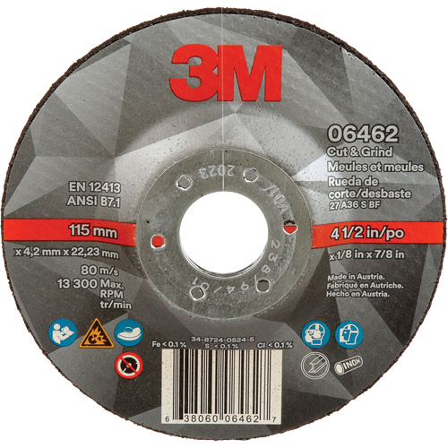 Meule &agrave; tronçonner, 4-1/2" x 1/8", Arbre de 7/8", Type 27, C&eacute;ramique Equipex