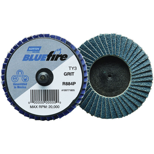 R884P BlueFire&reg; Mini Flap Disc, 3" x Type 27, P40 Grit, Zirconia Alumina Equipex
