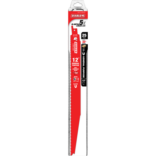 Lame de scie alternative tout usage, Bim&eacute;tal, 8-14 Dents par pouce, 12" lo x 1" la Equipex