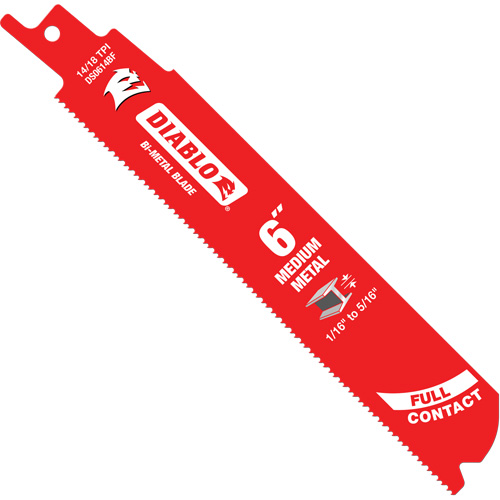 Lame de scie alternative de s&eacute;rie moyenne pour le m&eacute;tal, Bim&eacute;tal, 14-18 Dents par pouce, 6" lo x 1" la Equipex