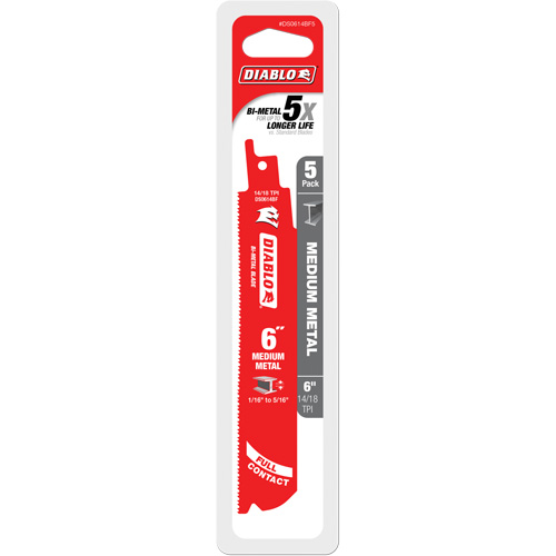 Lame de scie alternative de s&eacute;rie moyenne pour le m&eacute;tal, Bim&eacute;tal, 14-18 Dents par pouce, 6" lo x 1" la Equipex