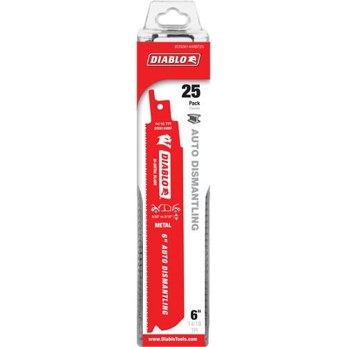 Lame de scie alternative autod&eacute;montage, Bim&eacute;tal, 14-18 Dents par pouce, 6" lo x 1" la Equipex