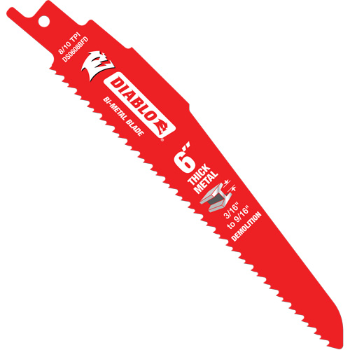 Lame de scie alternative pour la d&eacute;molition et les m&eacute;taux &eacute;pais, Bim&eacute;tal, 8-10 Dents par pouce, 6" lo Equipex