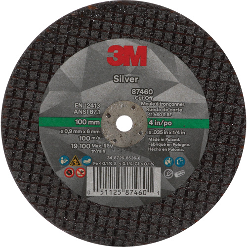 Silver Cut-Off Wheel, 4" x 0.04", 1/4"-28 Arbor, Type 1, Ceramic, 19100 RPM Equipex