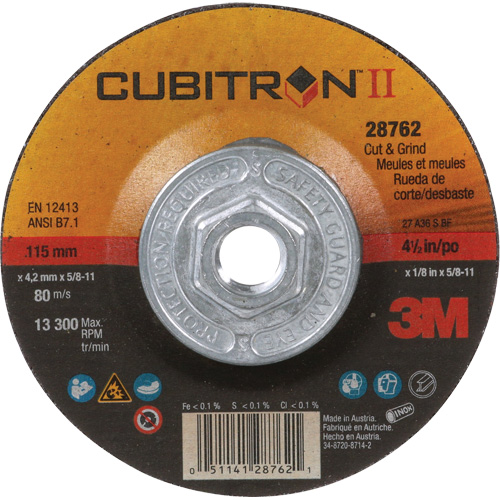 Cubitron II Quick Change Cut & Grind Wheel, 4-1/2" x 1/8", 5/8"-11 Arbor, Type 27, Ceramic Equipex