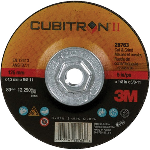 Cubitron II Quick Change Cut & Grind Wheel, 5" x 1/8", 5/8"-11 Arbor, Type 27, Ceramic Equipex