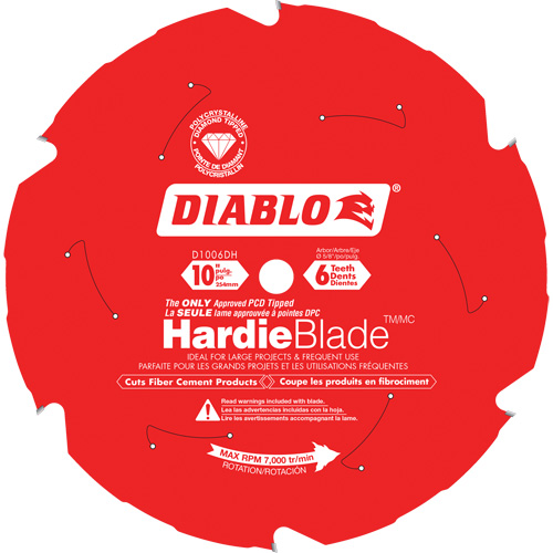 Lame de scie &agrave; d&eacute;couper HardieBlade, 10", 6 dents, Pour B&eacute;ton de fibre Equipex