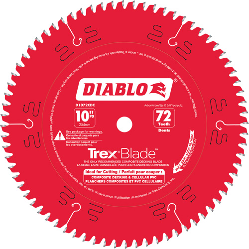 Lame de scie &agrave; d&eacute;couper Trex Blade, 10", 72 dents, Pour Plastique/Plastique Equipex