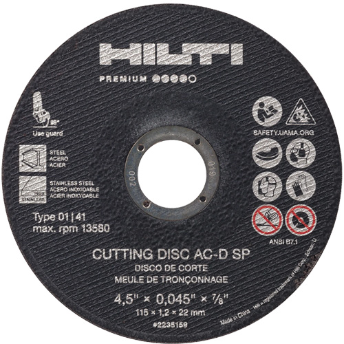 AC-D SP Cut-Off Wheel, 4-1/2" x 0.045", 7/8" Arbor, Type 1, 13580 RPM Equipex