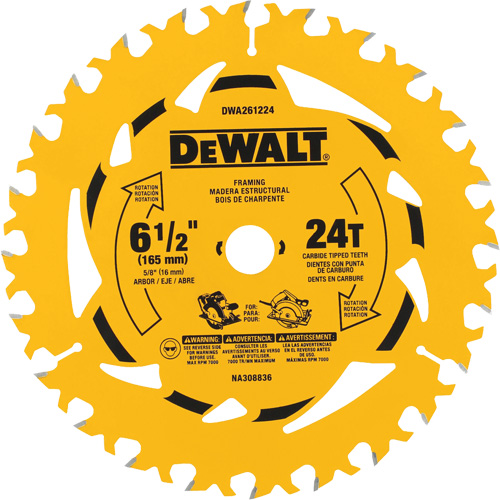 Lame de scie circulaire &agrave; charpente &agrave; pointe au carbure, 6-1/2", 24 dents, Pour Bois Equipex
