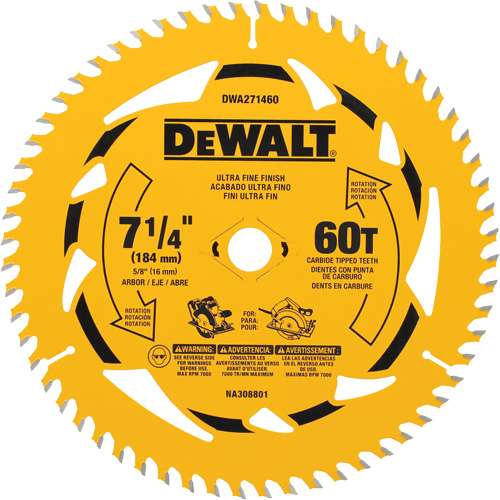 Circular Saw Blade, 7-1/4", 60 Teeth, Wood Use Equipex