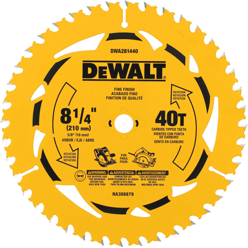 Lame de scie circulaire pour la coupe transversale, 8-1/4", 40 dents, Pour Bois Equipex