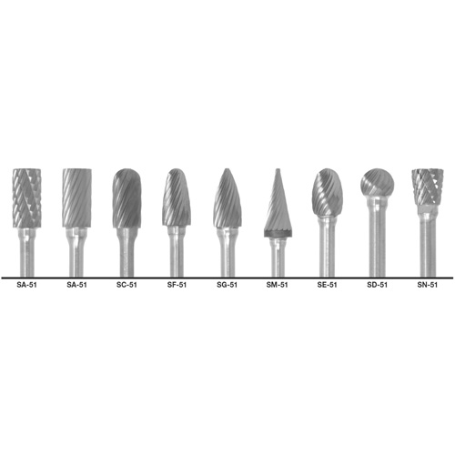 1855 Double Cut Carbide Burr Set, 9 Pieces Equipex