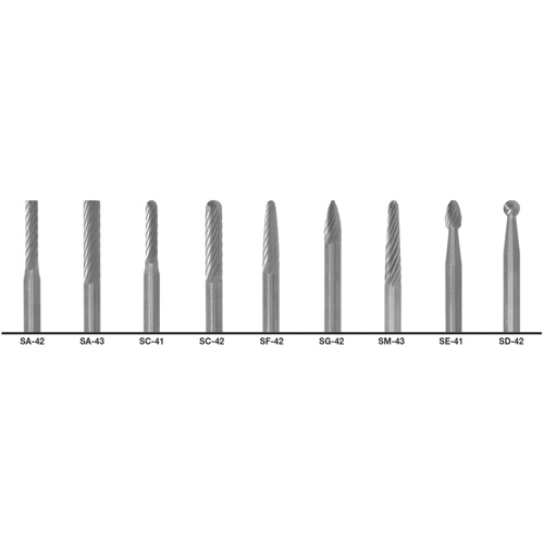 1855 Double Cut Carbide Burr Set, 9 Pieces Equipex