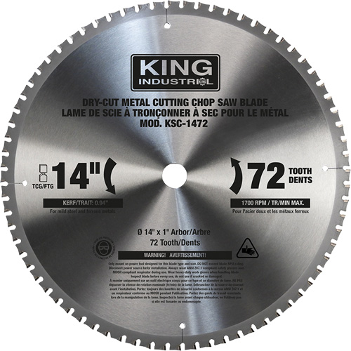 Chop Saw Blade, 14", 72 Teeth, Metal Use Equipex