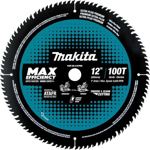 Max-Efficiency Blades Ideal For Cordless Mitre Saw, 12", 100 Teeth, Finishing Use Equipex