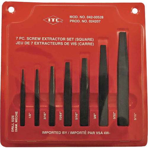 ISE-7 7-Piece Square Screw Extractor Set, For Screw Size 1/8" - 9/16" Equipex