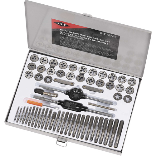ITD-60C Jeu de tarauds et fili&egrave;res en alliage SAE/m&eacute;trique, 60 Morcea Equipex