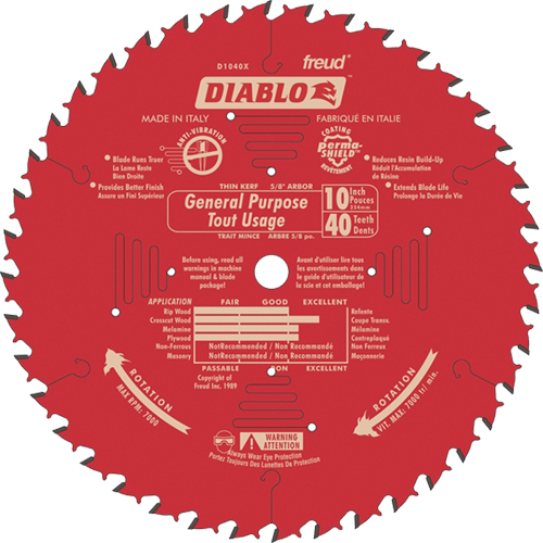 Lames de scie - Usage universel, 10", 40 dents, Pour Bois Equipex