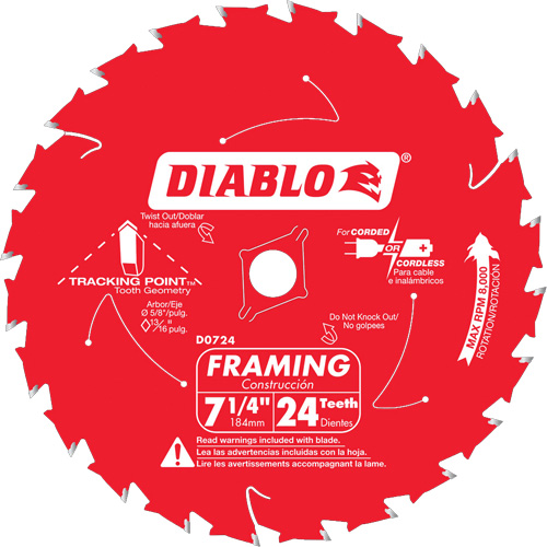 Lame de scie &agrave; charpente, 7-1/4", 24 dents, Pour Bois Equipex
