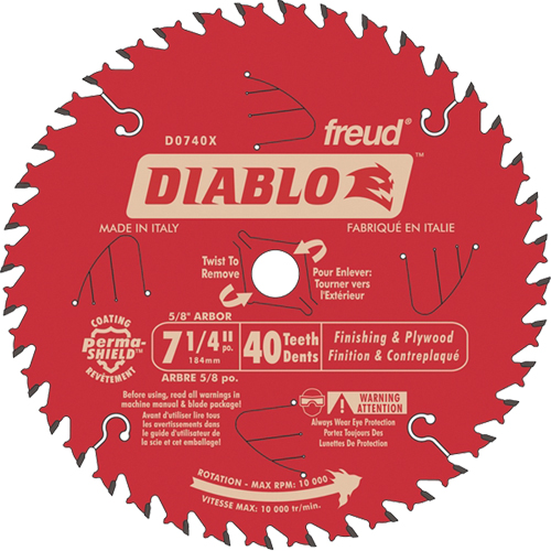 Lames de scie pour entrepreneur - Lames de scie finition, 7-1/4", 40 dents, Pour Bois Equipex