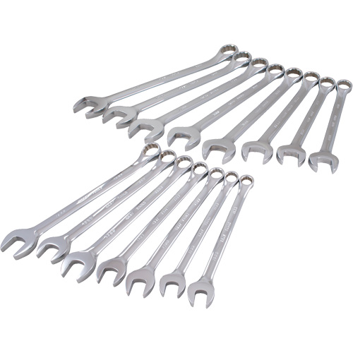 Mirror Chrome Wrench Set, Combination, 15 Pieces, Metric Equipex