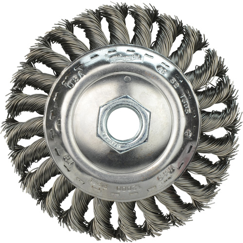 Brosse &agrave; fils nou&eacute;s biseaut&eacute;e, 4" dia., Fils 0,023", Arbre 5/8"-11 Equipex