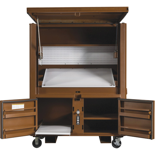 Coffre de chantier et surface de travail sur le terrain, 33" la x 63" p x 80" h, Acier, Rouge Equipex